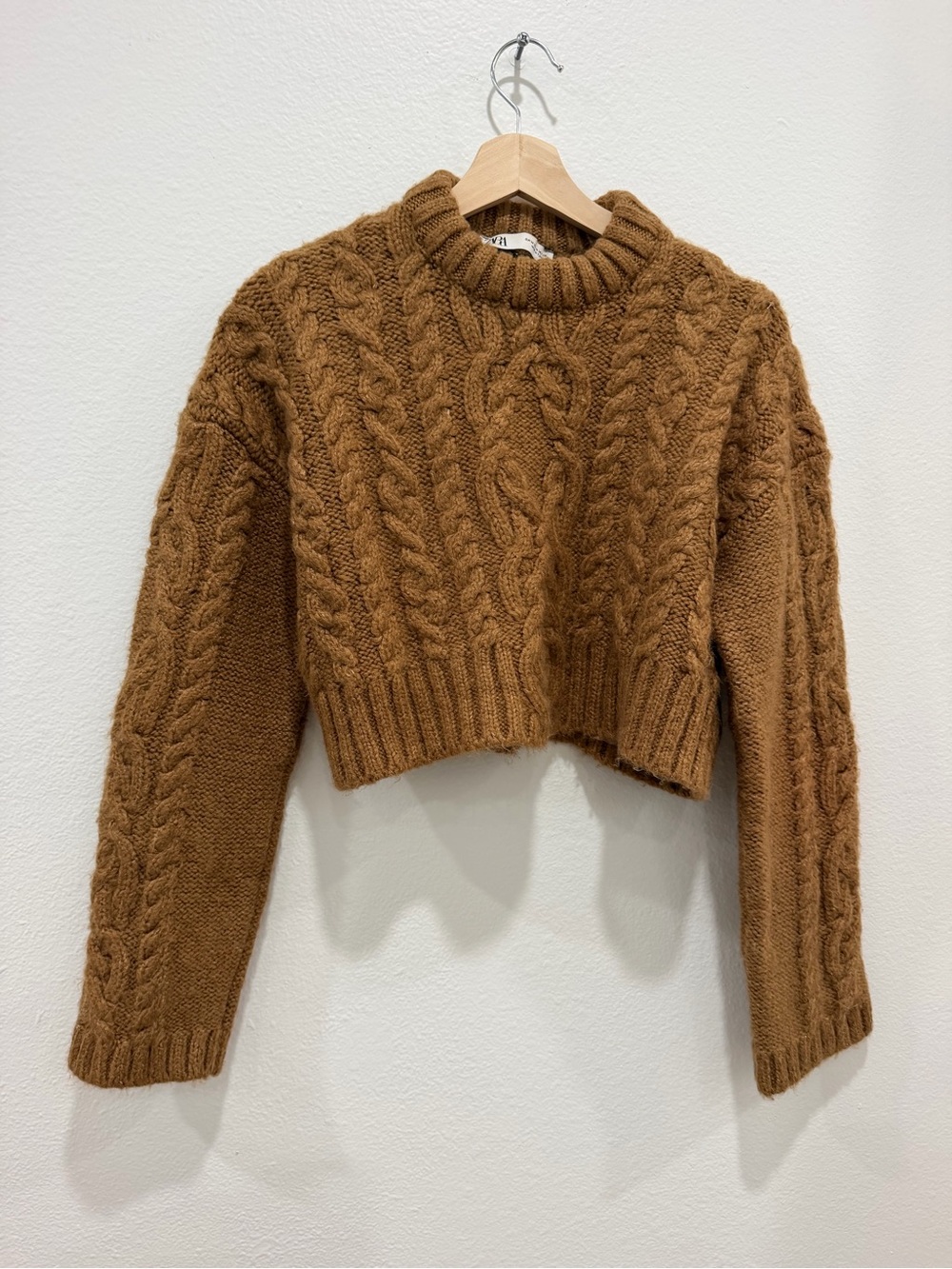 Zara Cropped Cable Knit Sweater